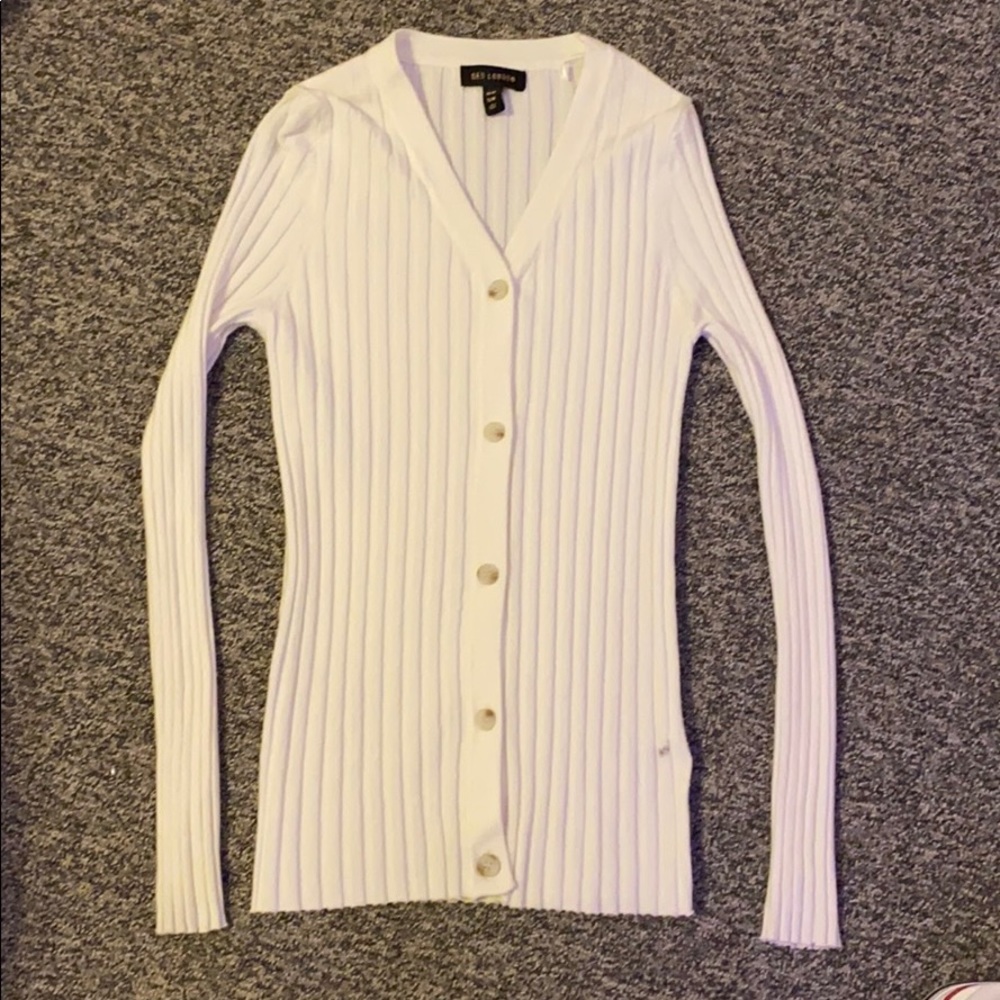 White button up sweater